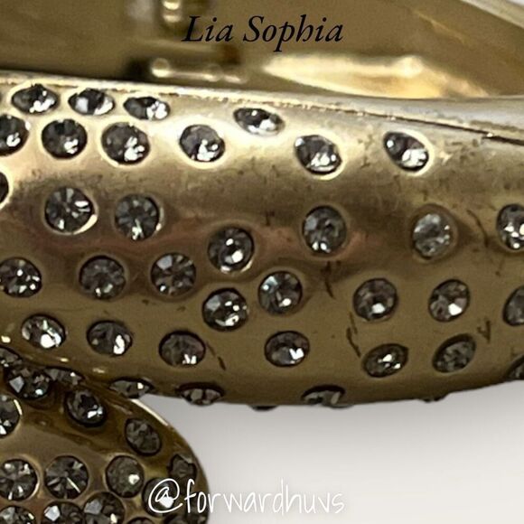 Gold Tone Rhinestone Lia Sophia Hinge Bracelet - Picture 6 of 10